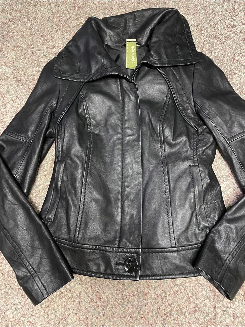 Soia & kyo Black Leather Jacket - Women’s Classic Zip Front Coat- new